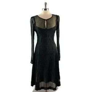 Komarov Women's Black Fit /Flare Dress Midi See Trough Long Sleeve Round Neck XL
